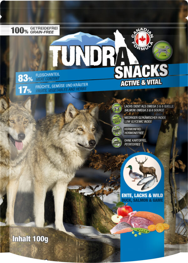 Tundra Dog Snack Active & Vital Ente, Lachs & Hirsch  100g