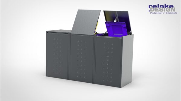 Müllbox Typ Boxxi Stahl verzinkt Anthrazit RAL-7016 mit Kipp-Deckel für 3x 240L – Bild 3